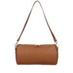 Leren Schoudertas Rachele cognac tas twee ritsen barrel cylinder bag kokervorm unieke tassen kopen bestellen