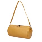 Leren Schoudertas Rachele mosterdgeel mosterdgele tas twee ritsen barrel cylinder bag kokervorm unieke tassen kopen bestellen zij