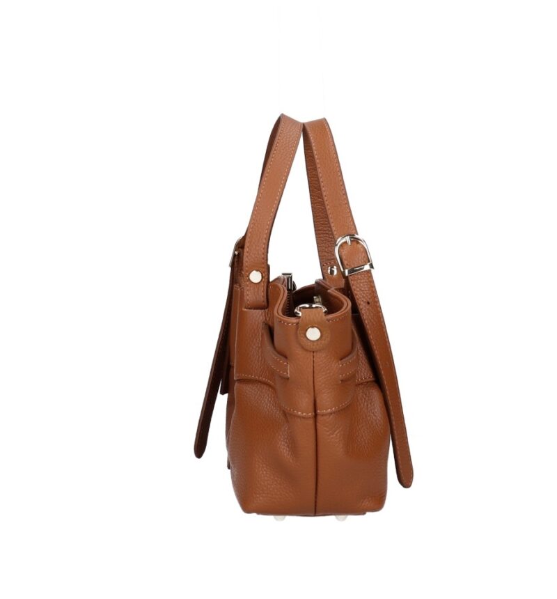 Leren Schoudertas Rylee donkercognac cognac generfd leer goud beslag retro dames tassen italiaans leer kopen bestellen zijkant