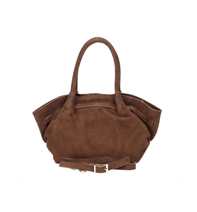 Suede Handtas Freya Bruin bruine trendy suede handtas goud beslag damestassen italiaans kopen bestellen achterkant