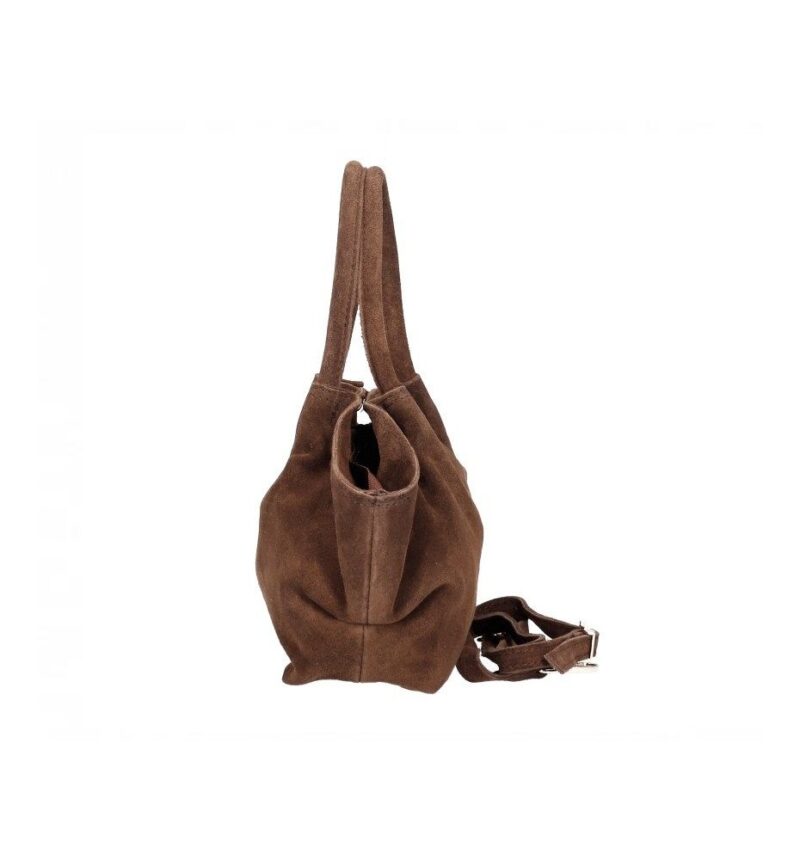 Suede Handtas Freya Bruin bruine trendy suede handtas goud beslag damestassen italiaans kopen bestellen zijkant