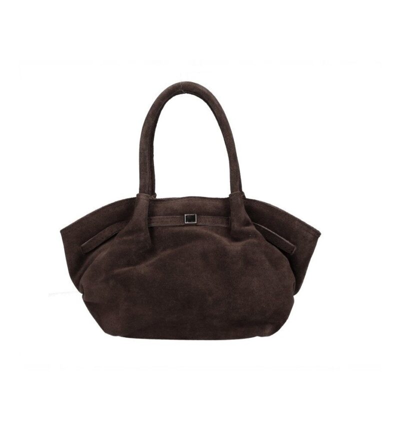 Suede Handtas Freya donkerbruin donkerbruine trendy suede handtas goud beslag damestassen italiaans kopen bestellen