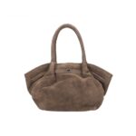 Suede Handtas Freya donkertaupe trendy suede handtas goud beslag damestassen italiaans kopen bestellen