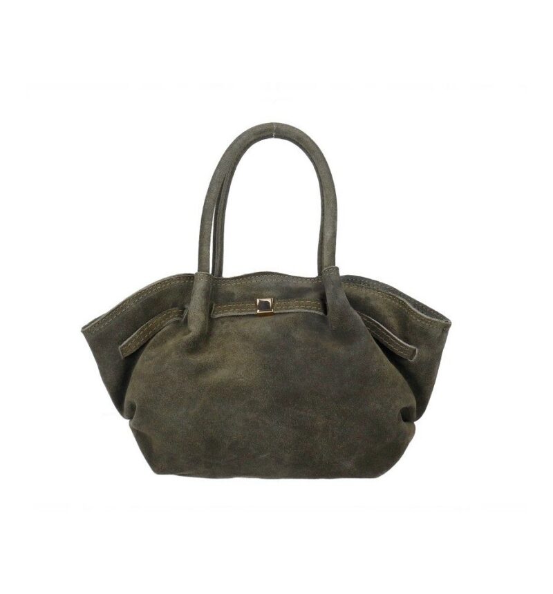 Suede Handtas Freya legergroen legergroene trendy suede handtas goud beslag damestassen italiaans kopen bestellen