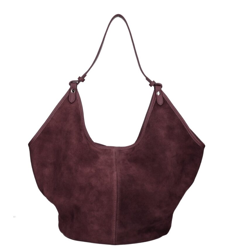 Suede Schoudertas Hallie bordeaux ruime suede leer handtas leren hengsel extra etui chique damestassen italiaans kopen