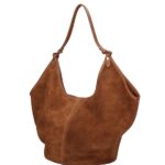 Suede Schoudertas Hallie cognac ruime suede leer handtas leren hengsel extra etui chique damestassen italiaans kopen zij