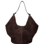 Suede Schoudertas Hallie donkerbruin donkerbruine ruime suede leer handtas leren hengsel extra etui chique damestassen italiaans kopen