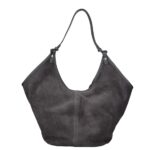 Suede Schoudertas Hallie donkergrijs donkergrijze ruime suede leer handtas leren hengsel extra etui chique damestassen italiaans kopen