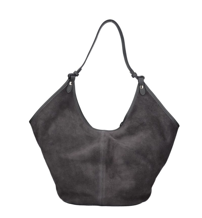 Suede Schoudertas Hallie donkergrijs donkergrijze ruime suede leer handtas leren hengsel extra etui chique damestassen italiaans kopen