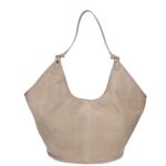 Suede Schoudertas Hallie lichttaupe taupe ruime suede leer handtas leren hengsel extra etui chique damestassen italiaans kopen