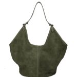 Suede Schoudertas Hallie olijfgroen olijfgroene ruime suede leer handtas leren hengsel extra etui chique damestassen italiaans kopen