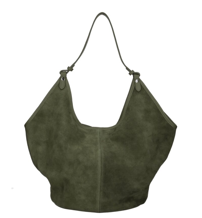 Suede Schoudertas Hallie olijfgroen olijfgroene ruime suede leer handtas leren hengsel extra etui chique damestassen italiaans kopen
