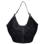 Suede Schoudertas Hallie zwart zwarte ruime suede leer handtas leren hengsel extra etui chique damestassen italiaans kopen