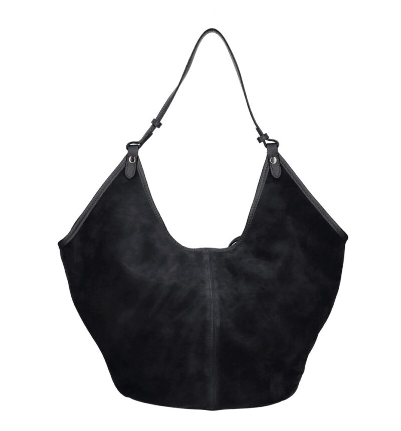 Suede Schoudertas Hallie zwart zwarte ruime suede leer handtas leren hengsel extra etui chique damestassen italiaans kopen