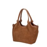 Suede Schoudertas Rosalia cognac suede tas met leren hengsel ruim stevig trendy italiaans leer kopen bestellen zij