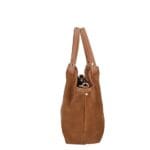 Suede Schoudertas Rosalia cognac suede tas met leren hengsel ruim stevig trendy italiaans leer kopen bestellen zijkant